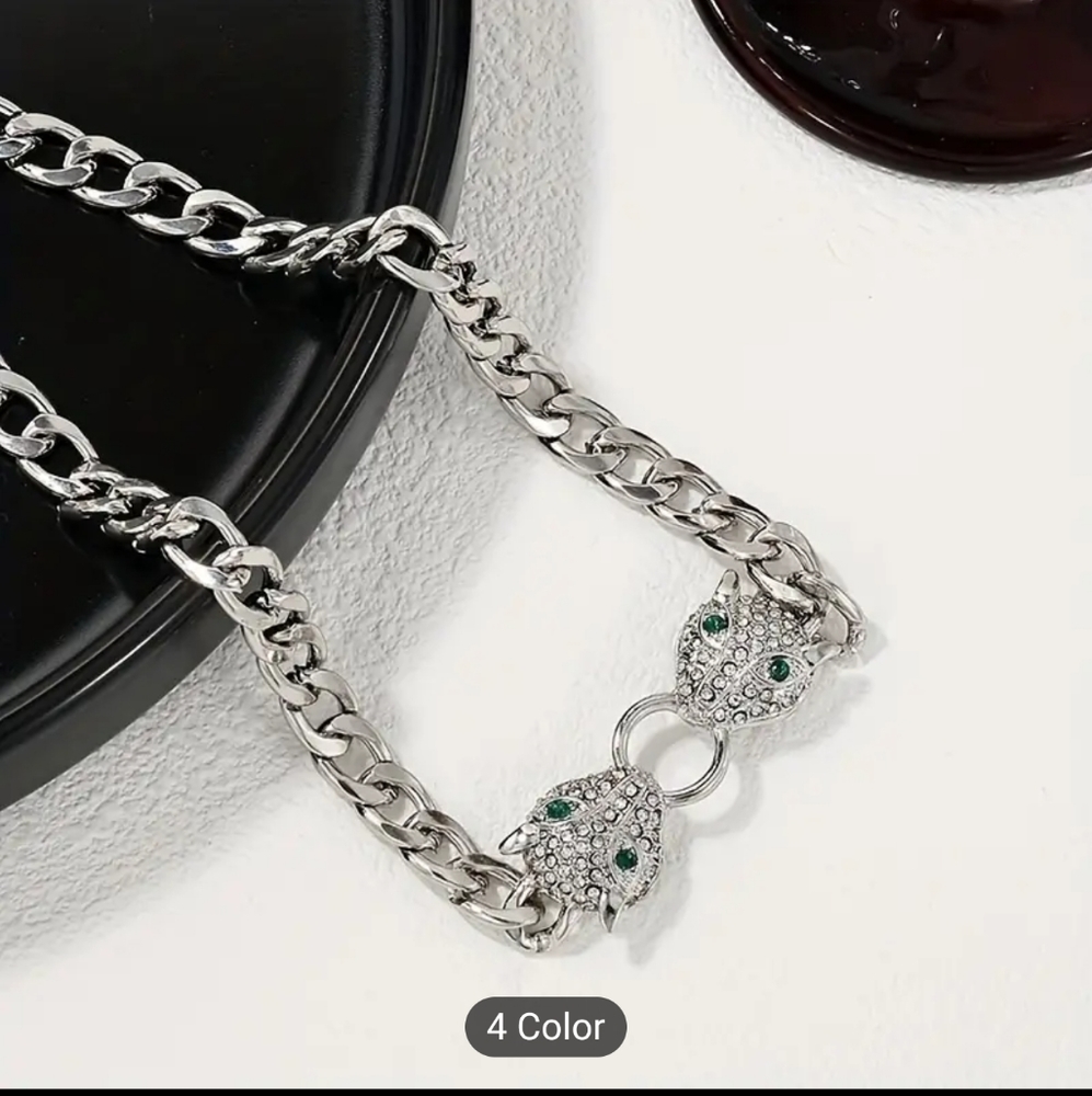 🐆🐆NEW 🐆🐆 GORGEOUS!! Double Leopard Crystal Bite Ring Necklace in SILVER